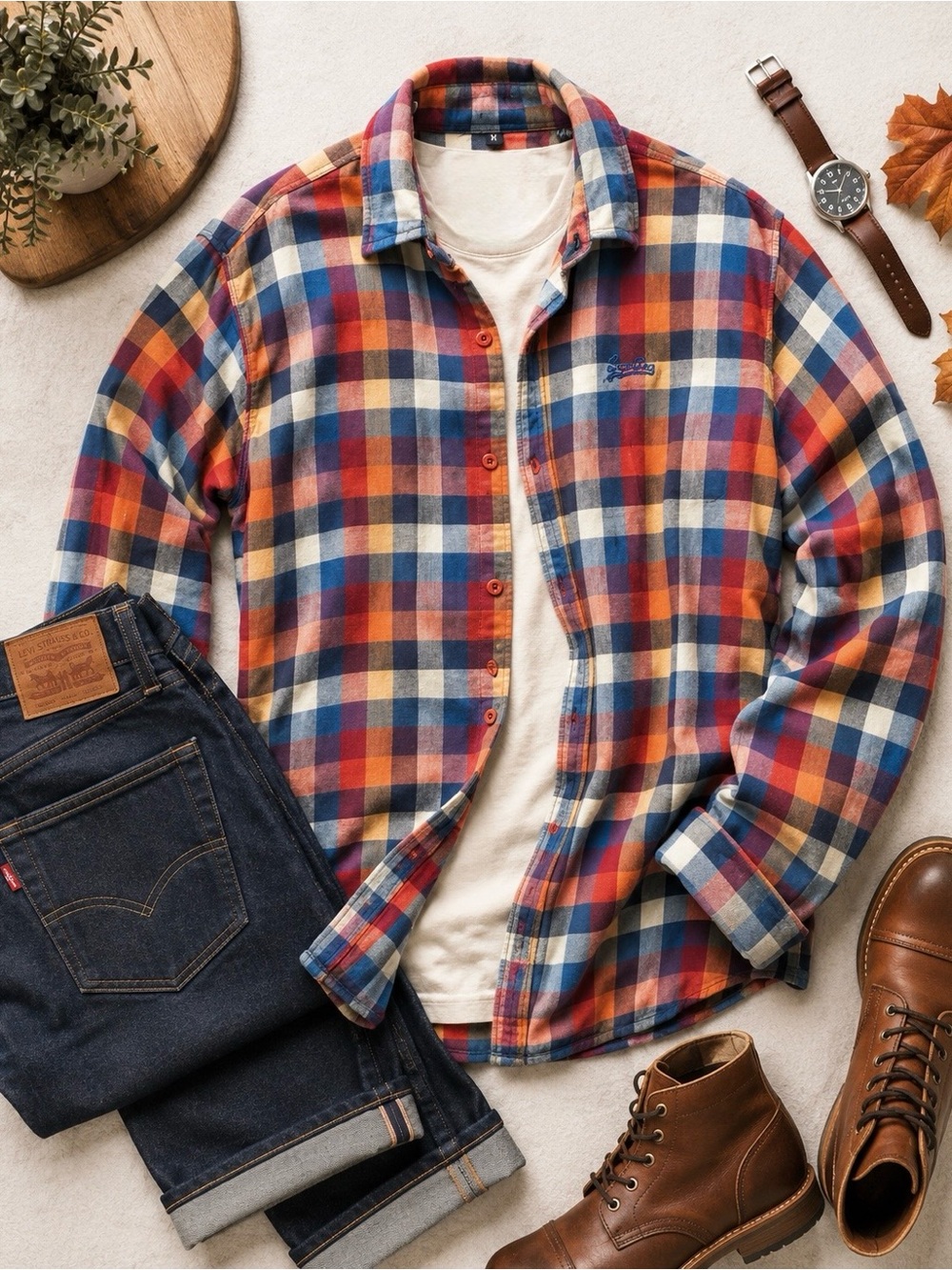 Men’s Plaid Flannel Overshirt Red Blue Size XL Superdry fall classic outfit